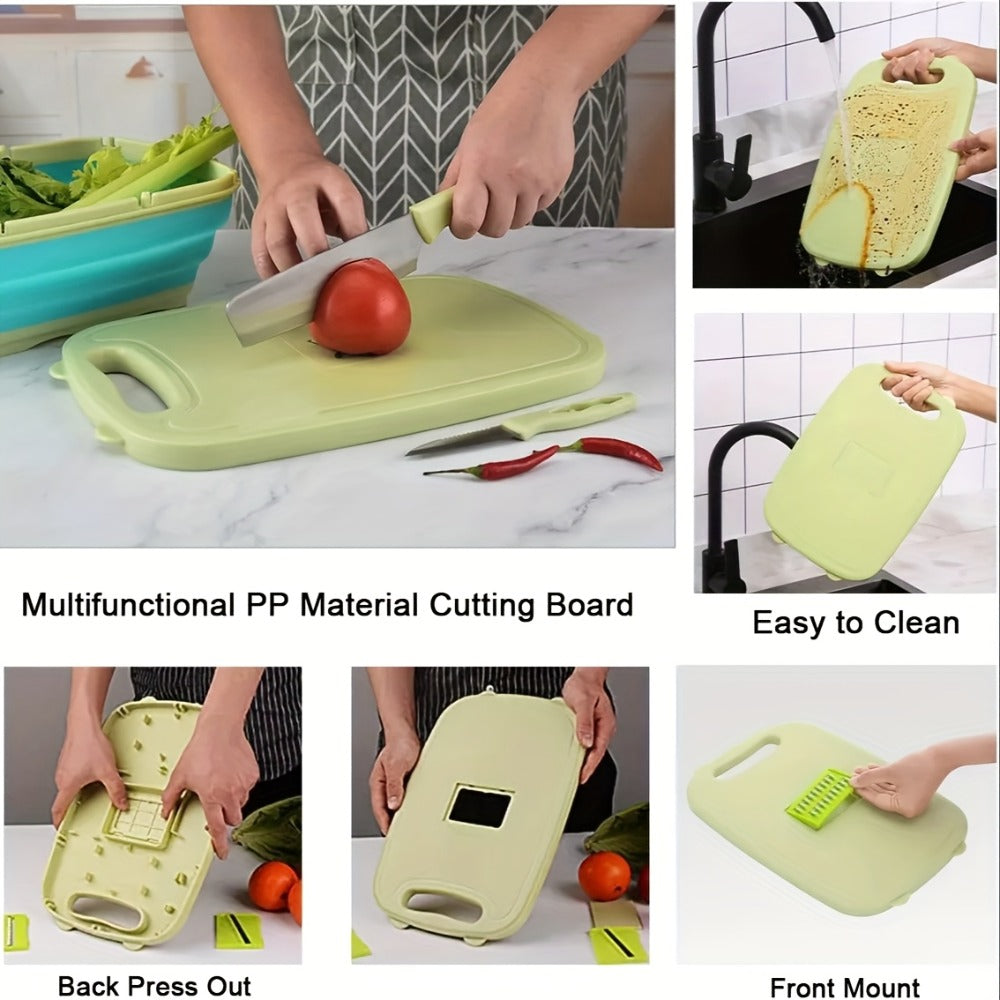 Cutting Board Set 9-in-1 Foldable Chopping Board with Colander Vegetable Wash Basket Drain for Grilling, Camping and Outdoor Meals