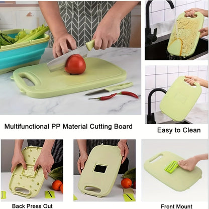 Cutting Board Set 9-in-1 Foldable Chopping Board with Colander Vegetable Wash Basket Drain for Grilling, Camping and Outdoor Meals