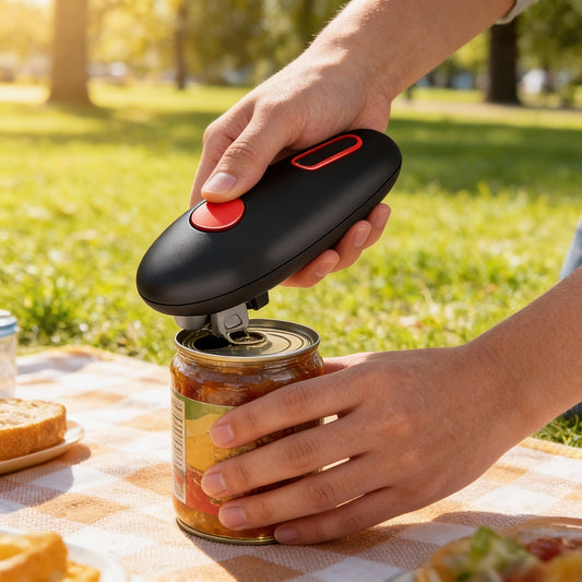 Black One-Touch Can Opener as a Single Unit or Two-Tool Bundle with Manual Jar-Opening Aid