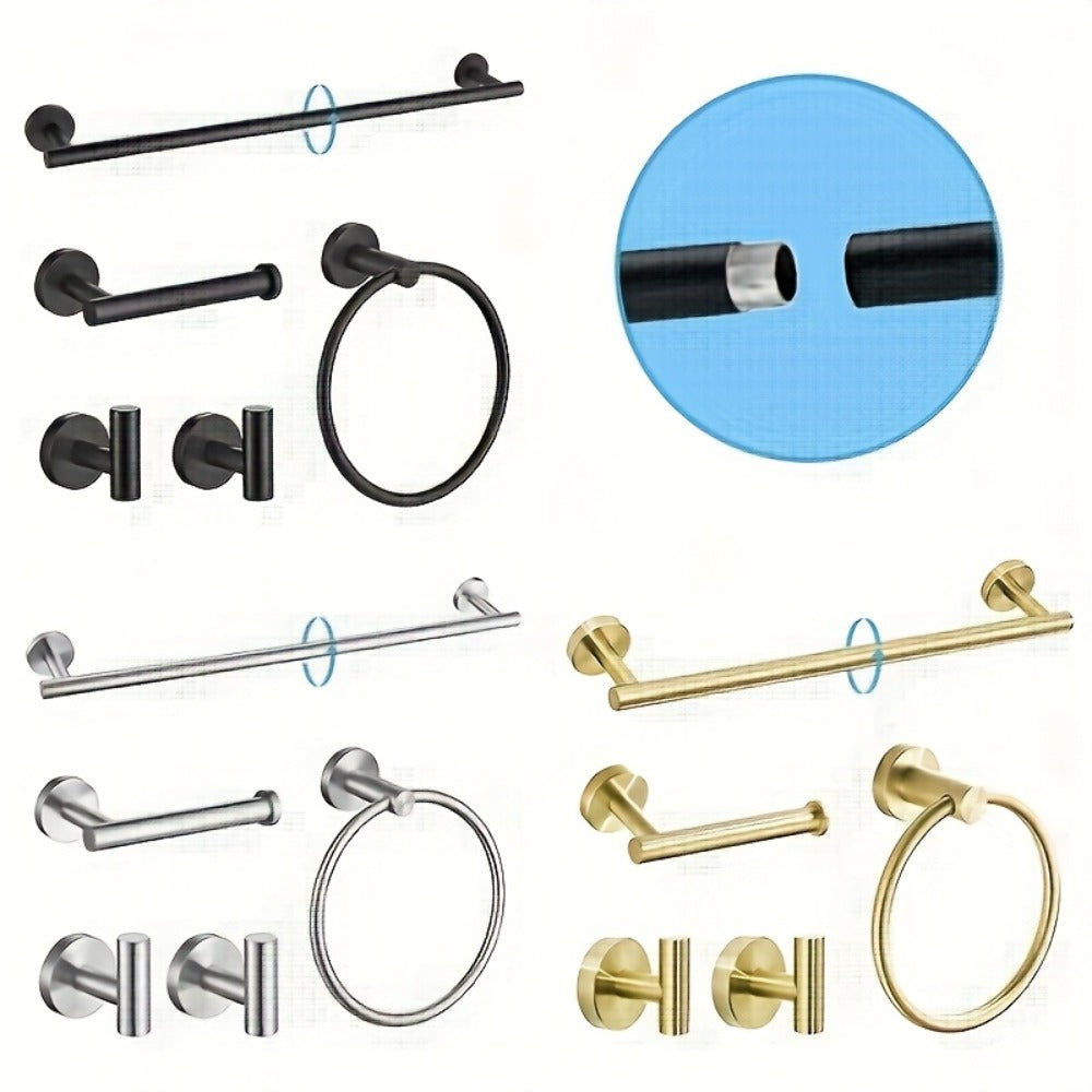 5-Piece Bathroom Hardware Set SUS304 Stainless Steel 24" Towel Bar Towel Ring Toilet Paper Holder Robe Hooks Black Silver Gold