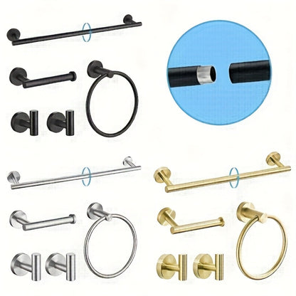 5-Piece Bathroom Hardware Set SUS304 Stainless Steel 24" Towel Bar Towel Ring Toilet Paper Holder Robe Hooks Black Silver Gold