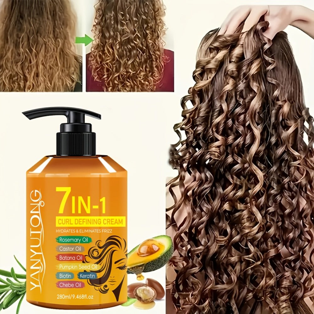 Argan Oil & Rosemary Curling Cream 280ml – 7-in-1 Moisturizing Long-Lasting Hold, Defines Waves & Curls, Naturally Fluffy Frizz-Free Finish