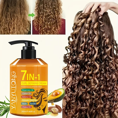 Argan Oil & Rosemary Curling Cream 280ml – 7-in-1 Moisturizing Long-Lasting Hold, Defines Waves & Curls, Naturally Fluffy Frizz-Free Finish