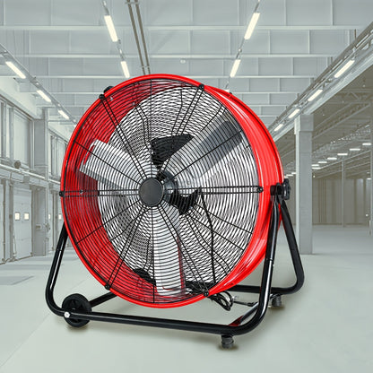 Industrial Floor Fan 24 Inch 9000 CFM Drum Fan 3-Speed 360 Degree Tilt with Casters for Entryways, Bedrooms and Living Spaces