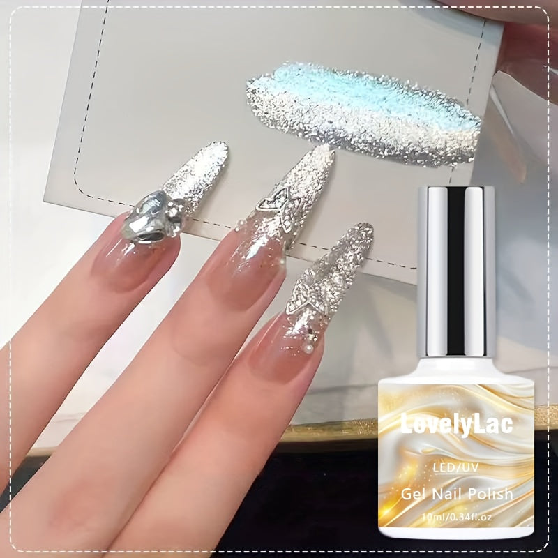 Gel Nail Polish, Shimmer White Glitter, Semi-Permanent LED Polygel, High-Shine Glossy Finish, Explosive