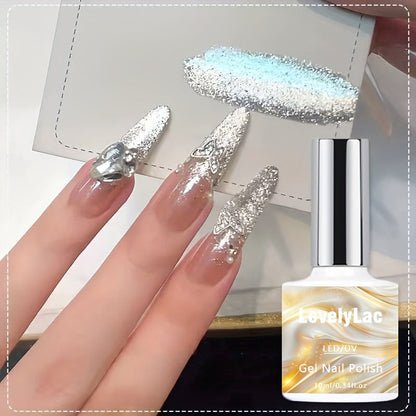 Gel Nail Polish, Shimmer White Glitter, Semi-Permanent LED Polygel, High-Shine Glossy Finish, Explosive