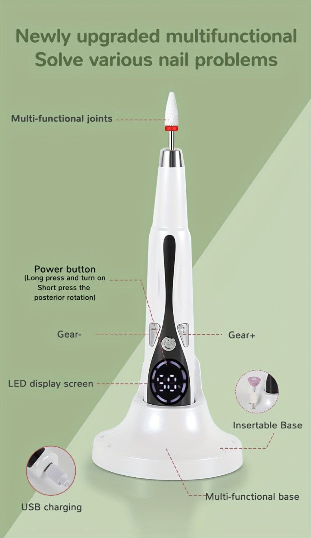 Electric Nail Drill Kit 12 Bits & Stand, 20000RPM Professional Nail File for Gel Polish Removal, Acrylic