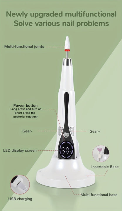 Electric Nail Drill Kit 12 Bits & Stand, 20000RPM Professional Nail File for Gel Polish Removal, Acrylic
