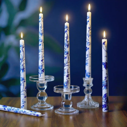Taper Candles Blue White Porcelain 6-Pack 10 Inch for Everyday Face, Beard and Body Grooming