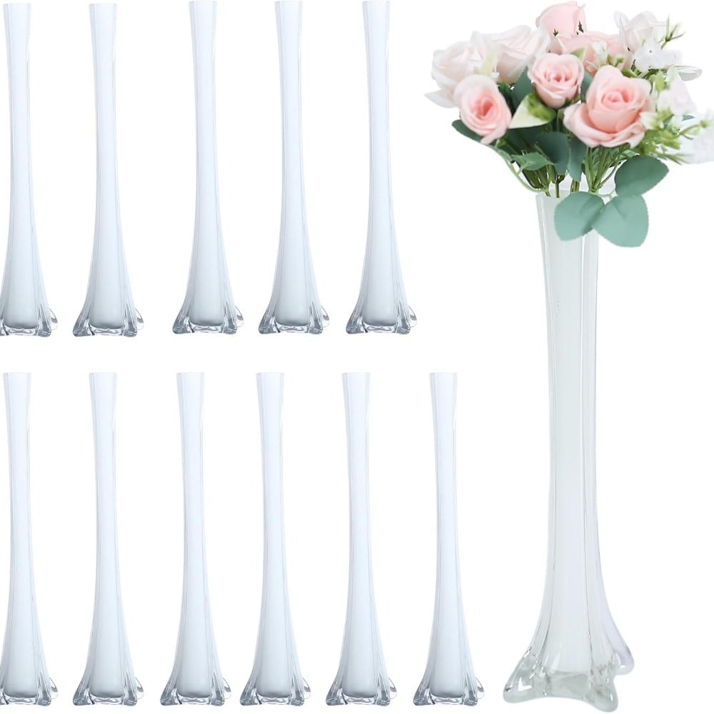 Eiffel Tower Vase Pack of 12 – Tall Glass Flower Vases for Wedding Centerpiece, Event Table Decor, Floral Arrangements & Party Decoration