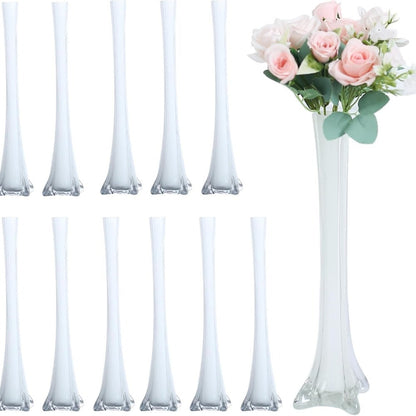 Eiffel Tower Vase Pack of 12 – Tall Glass Flower Vases for Wedding Centerpiece, Event Table Decor, Floral Arrangements & Party Decoration