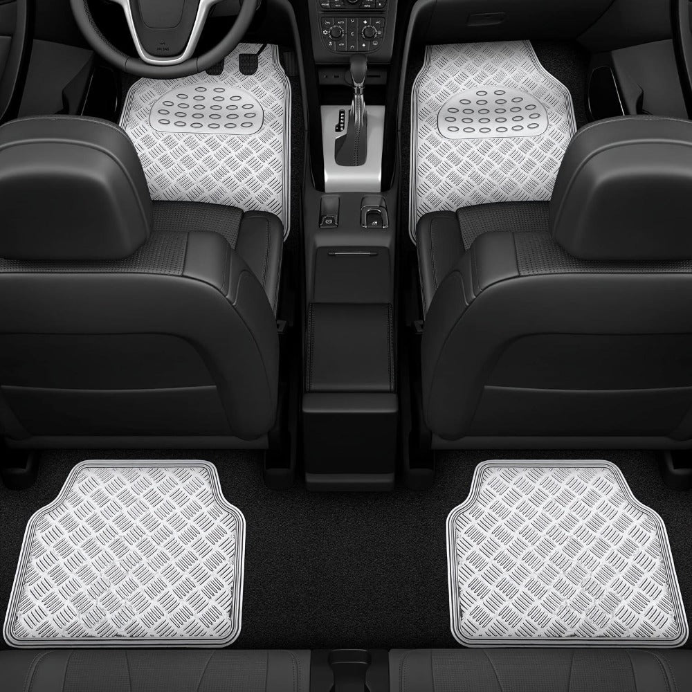 Molded Car Floor Mats, Four-Piece Front and Rear Set in Seven Solid and Carbon-Look Color Options