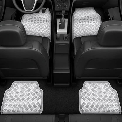 Molded Car Floor Mats, Four-Piece Front and Rear Set in Seven Solid and Carbon-Look Color Options