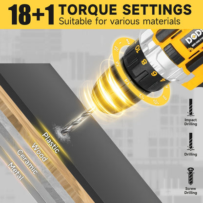 Cordless Impact Drill Set 12V / 21V Electric Drill Kit, 45Nm Torque, 2-Speed, Keyless Chuck, LED Light