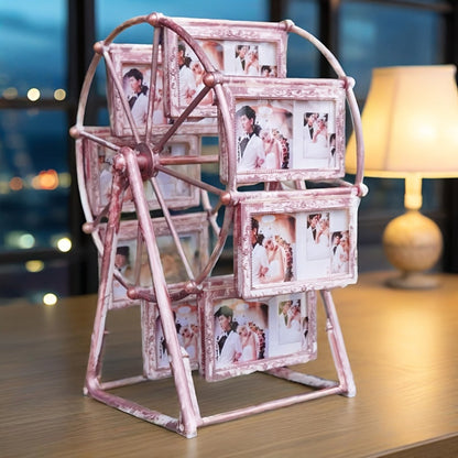 Rotating Ferris Wheel Photo Frame - Holds 8 Photos 4 inch - Vintage Spinning Picture Display Stand for Desk
