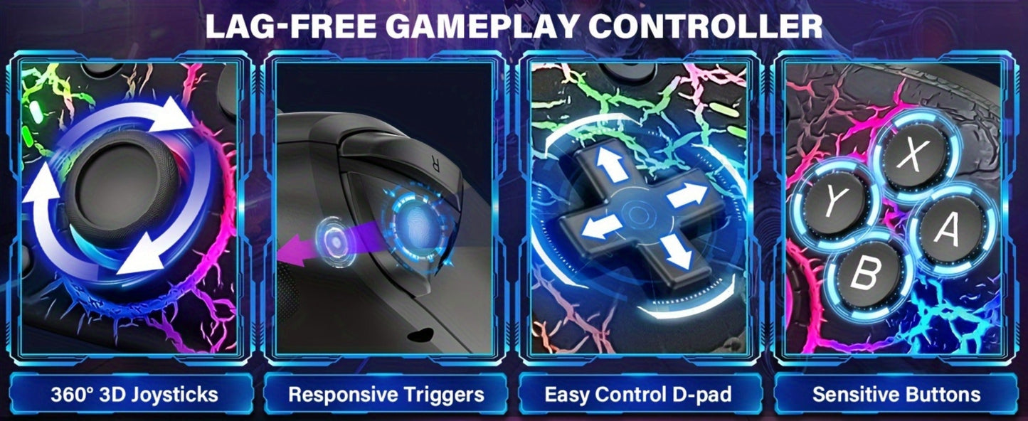 Switch Pro Controller Wireless RGB Rechargeable with 6-Axis Gyro & 10 RGB Lights, Compatible with Nintendo Switch