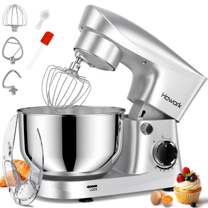 Stand Mixer 5QT, 10-Speed Electric Kitchen Mixer with Dough Hook, Flat Beater, Wire Whip & Pouring Shield