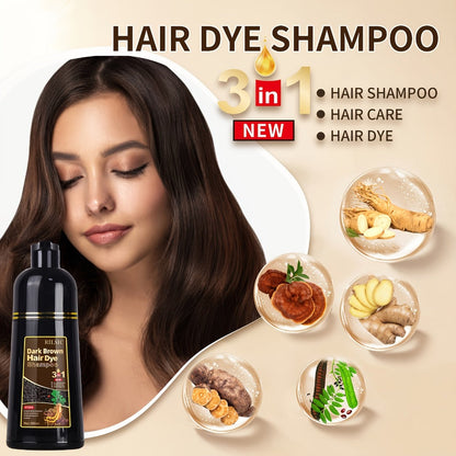 Grey Hair Dye Shampoo 3-in-1 Natural Plant-Based Herbal Formula – Non-Stick Scalp, Covers White Hair in Minutes, 500ml – Black, Dark Brown