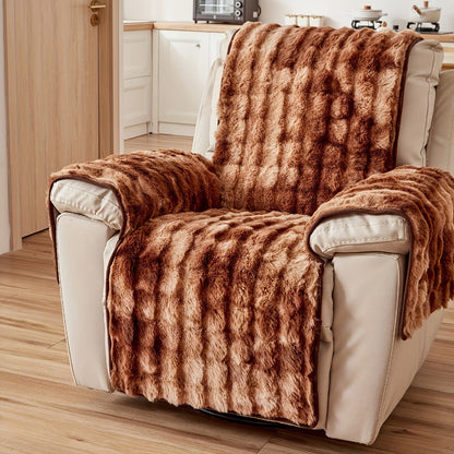 Plush Faux-Fur Style Recliner Chair Drape, 55 x 190 cm, in Coffee, Gray or White for One Seat