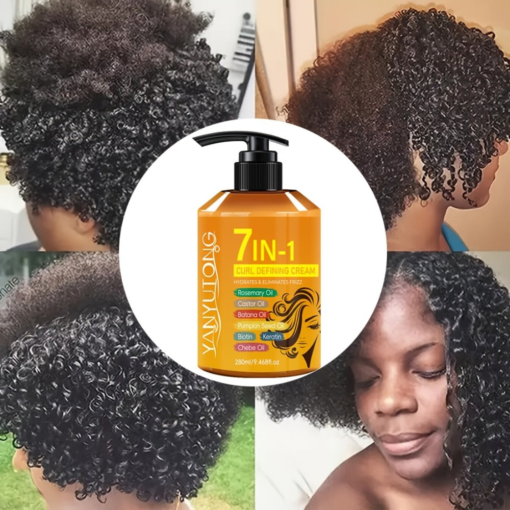 Curling Cream 7-in-1 for Black Hair Curly Wavy & Braids with Rosemary Castor Batana Coconut Oil Biotin Keratin