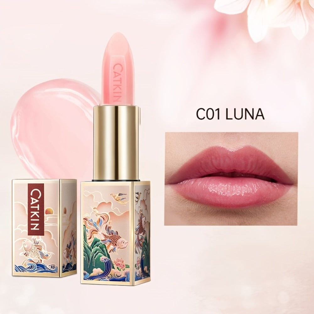 Lip Balm CATKIN Tinted Stick with Five Named Shade Options, Glossy Finish and Floral Packaging
