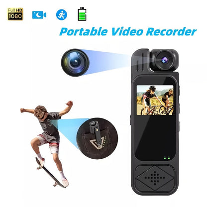 1080P Body Camera with 180-Degree Rotating Lens, Small Screen, Audio and Optional 32GB SD Card