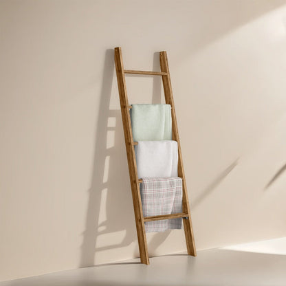 Blanket Ladder Shelf 5-Tier Freestanding Wood Ladder Rack for Blankets Towels Books Decor for Laundry Rooms, Closets and Home Organization