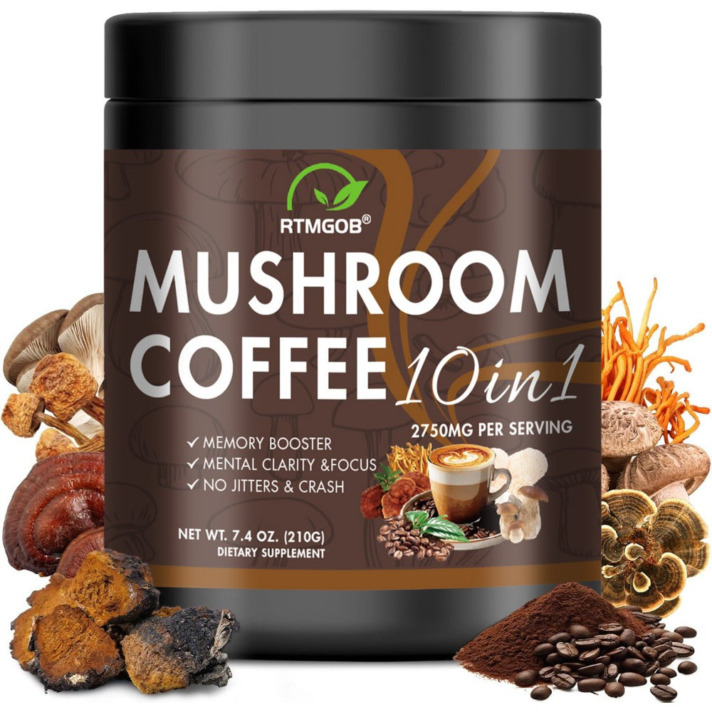 Mushroom Coffee Blend Powder 210g, Instant Coffee with Lion's Mane, Reishi, Cordyceps, Chaga & Chanterelle