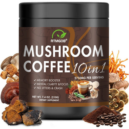 Mushroom Coffee Blend Powder 210g, Instant Coffee with Lion's Mane, Reishi, Cordyceps, Chaga & Chanterelle