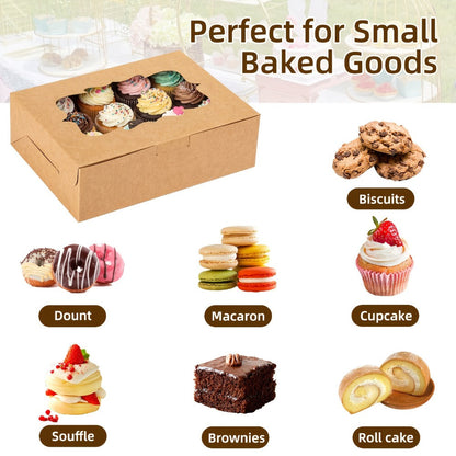 Cookie Boxes with Window 48 Pack, 8x6x2.5" Kraft Bakery Boxes for Cookies, Macarons, Pastries & Cake