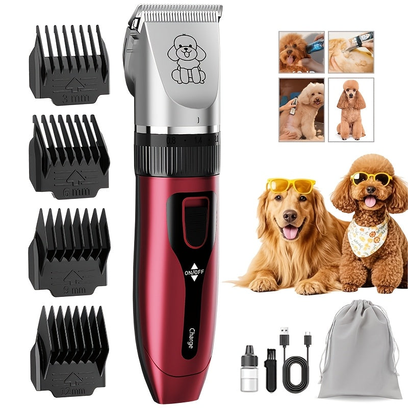Dog Grooming Kit USB Rechargeable Electric Clippers Ceramic Blade Pet Hair Trimmer with Brush Comb Set for Cats Dogs Golden Red Grey Beauty