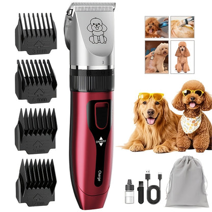 Dog Grooming Kit USB Rechargeable Electric Clippers Ceramic Blade Pet Hair Trimmer with Brush Comb Set for Cats Dogs Golden Red Grey Beauty