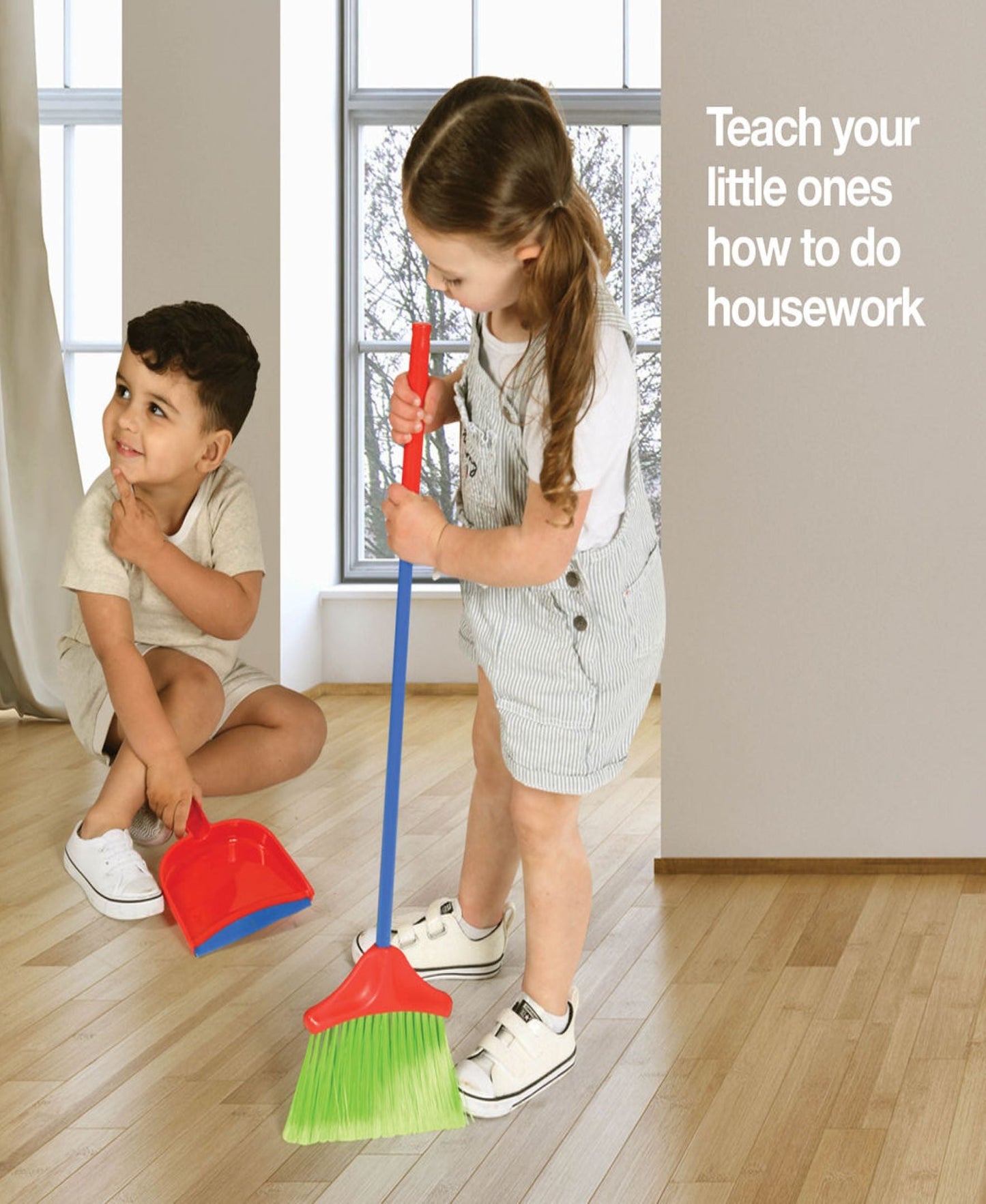 Kids Cleaning Set 4 Piece Toy Broom Mop Brush Dustpan, Pretend Play Housekeeping Kit for Toddlers Boys Girls