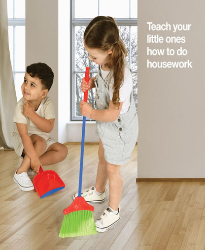 Kids Cleaning Set 4 Piece Toy Broom Mop Brush Dustpan, Pretend Play Housekeeping Kit for Toddlers Boys Girls