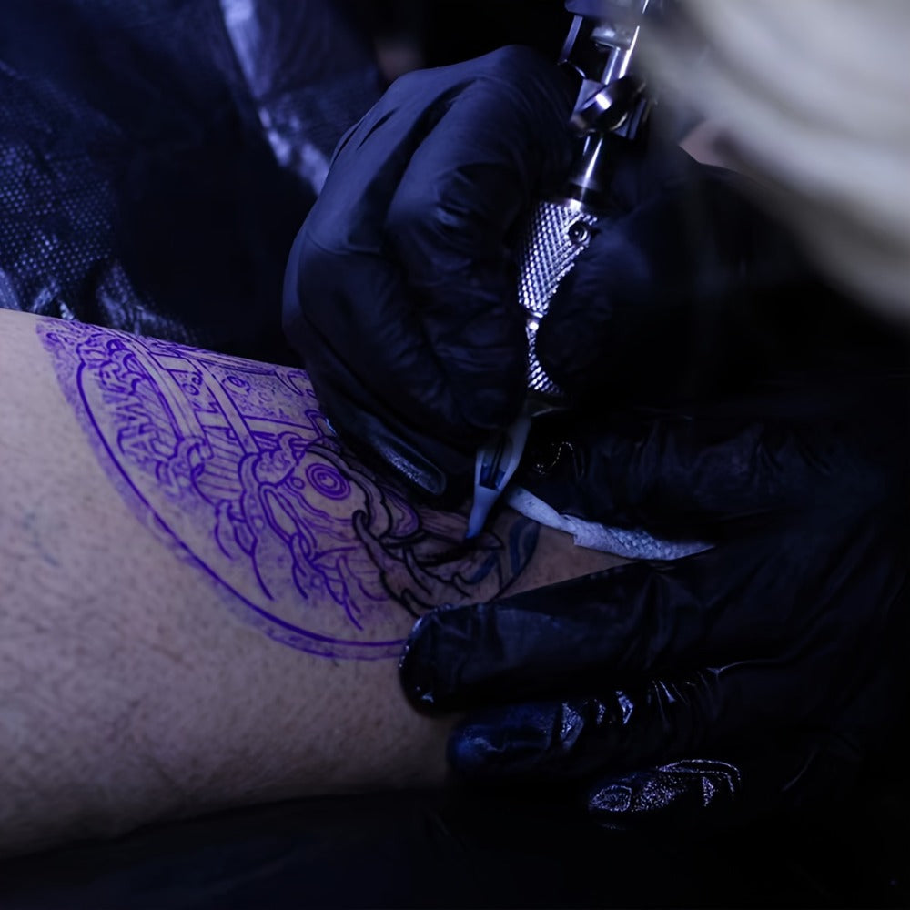 Tattoo Transfer Paper 3 Sheets, Pre-Drawn Stencils with Floral, Paisley, Spiderweb, Snake & Pizza Designs