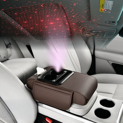 Car Armrest Box Cover Starry Sky Memory Foam Center Console Pad with Type-C USB Charging Port & Storage Pockets