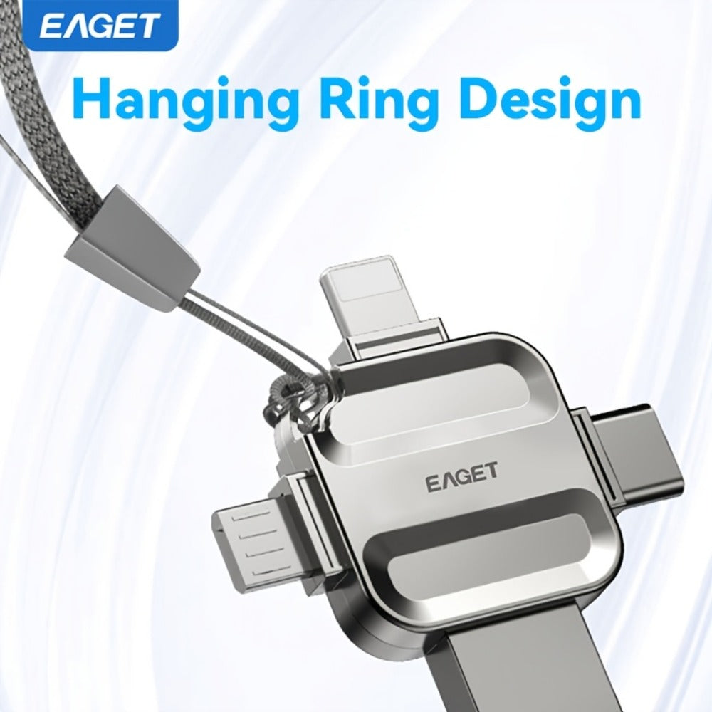EAGET I50 iPhone Flash Drive USB 3.0 High Speed 4-in-1 Lightning Type-C Micro USB OTG Memory Stick 32GB 64GB 128GB 256GB for iPhone iPad