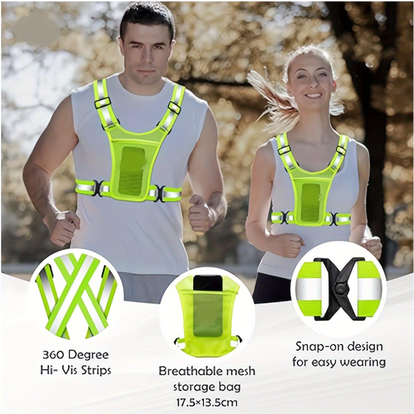 Reflective Running Vest with Phone Holder & Reflective Bracelets – Adjustable Safety Vest for Men Women, Dog Walking, Cycling