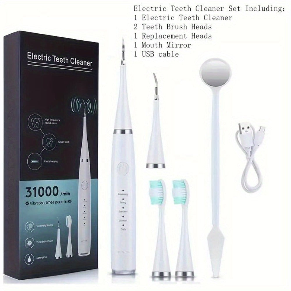 Electric Teeth Cleaner Kit USB Rechargeable, 5 Cleaning Modes Dental Scaler Plaque Tartar Remover Gum Health
