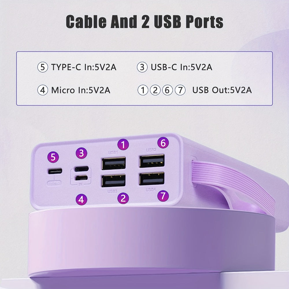 Power Bank for Camping, 10000-30000mAh with 15W Charging, Four-in-One Cable and Four-Mode Camping Light