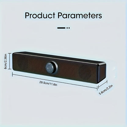 USB Wired Desktop Speaker Bar with 4D Audio Effect & Blue LED - Stereo Sound, 3.5mm AUX Input, Independent Volume Control