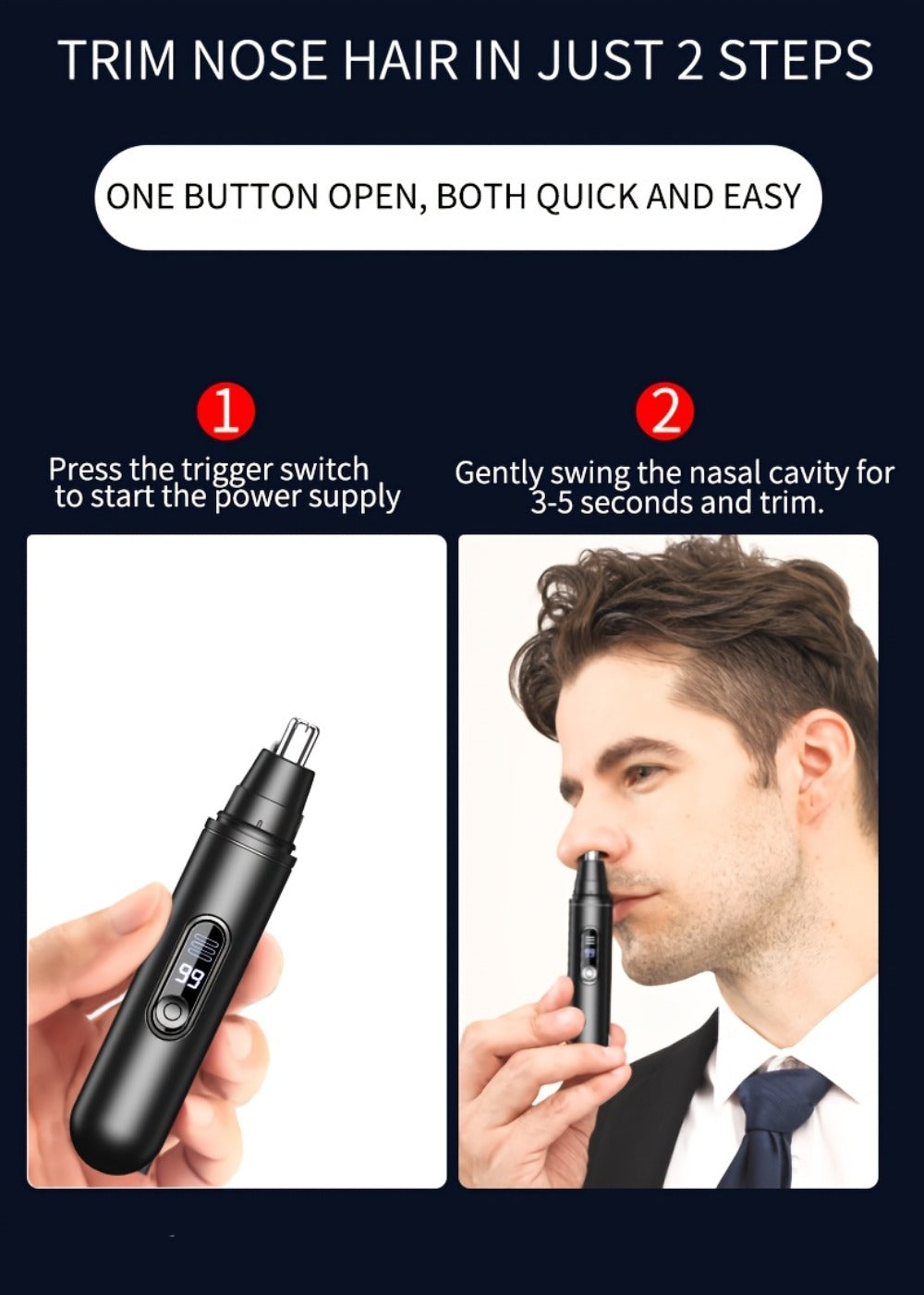 Electric Nose Trimmer with LED Display – USB Rechargeable Painless Facial Hair Removal Device for Men & Women, Nose Ear & Eyebrow Trimmer
