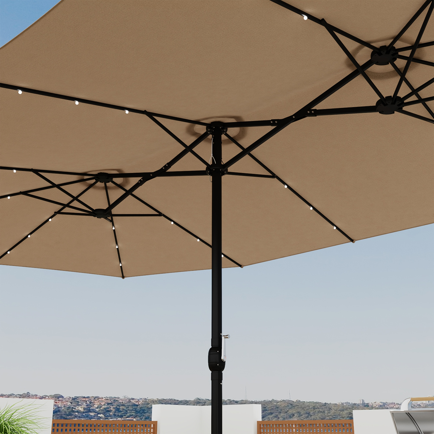 Patio Umbrella 15x9FT Double-Sided Rectangle with Optional 36 LEDs, 12-Rib Frame and Eight Color-Light Options