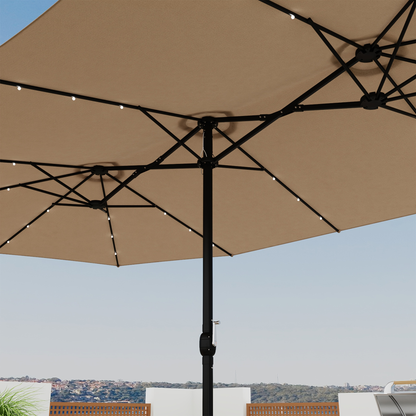 Patio Umbrella 15x9FT Double-Sided Rectangle with Optional 36 LEDs, 12-Rib Frame and Eight Color-Light Options