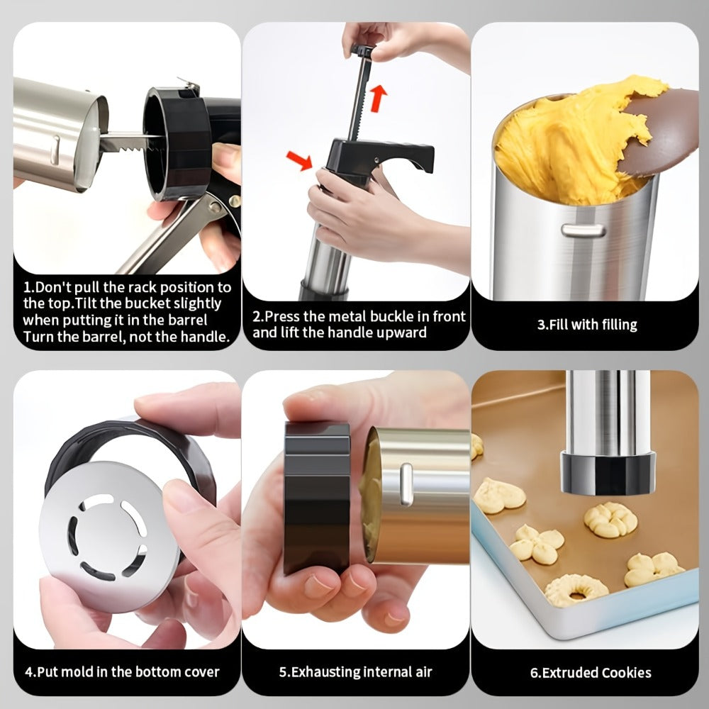 Cookie Press Set 8 Piece Stainless Steel Manual Churro Maker Flower Cookie Mold Baking Tool for Entryways, Bedrooms and Living Spaces