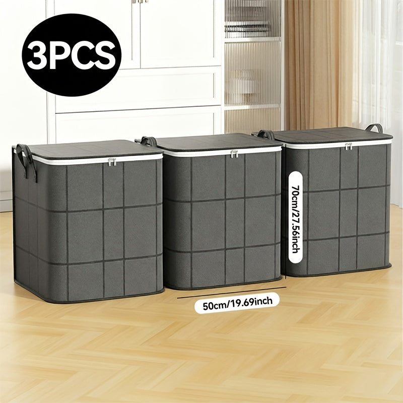 Clothing Storage Organizer Bags 3-Piece XL Foldable Set with Reinforced Handles and Zippers