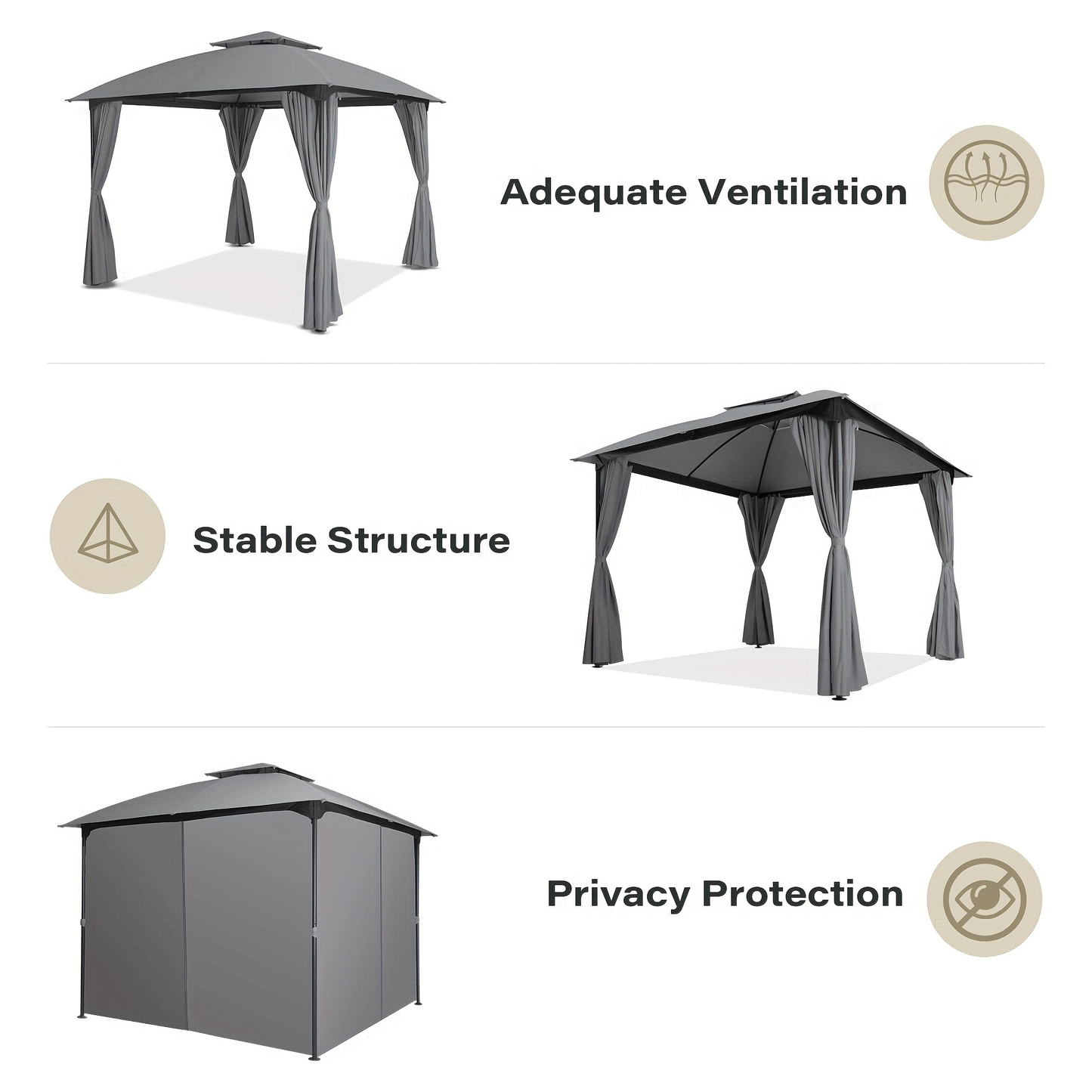 Gazebo Canopy Tent 10x10ft Arch Double Roof Mosquito Net Curtains for Garden, Yard and Pest Management