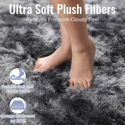 Shaggy Plush Area Rug – Soft Fluffy Carpet for Living Room, Bedroom & Sofa | Non-Slip Machine Washable Tie-Dye & Solid Color Long Pile Rug |