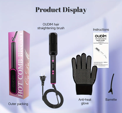 6-Setting Ionic Hair Straightener Brush with Fast Heat-Up & Anti-Scald Protection, for Home, Travel and Salon Hair Styling