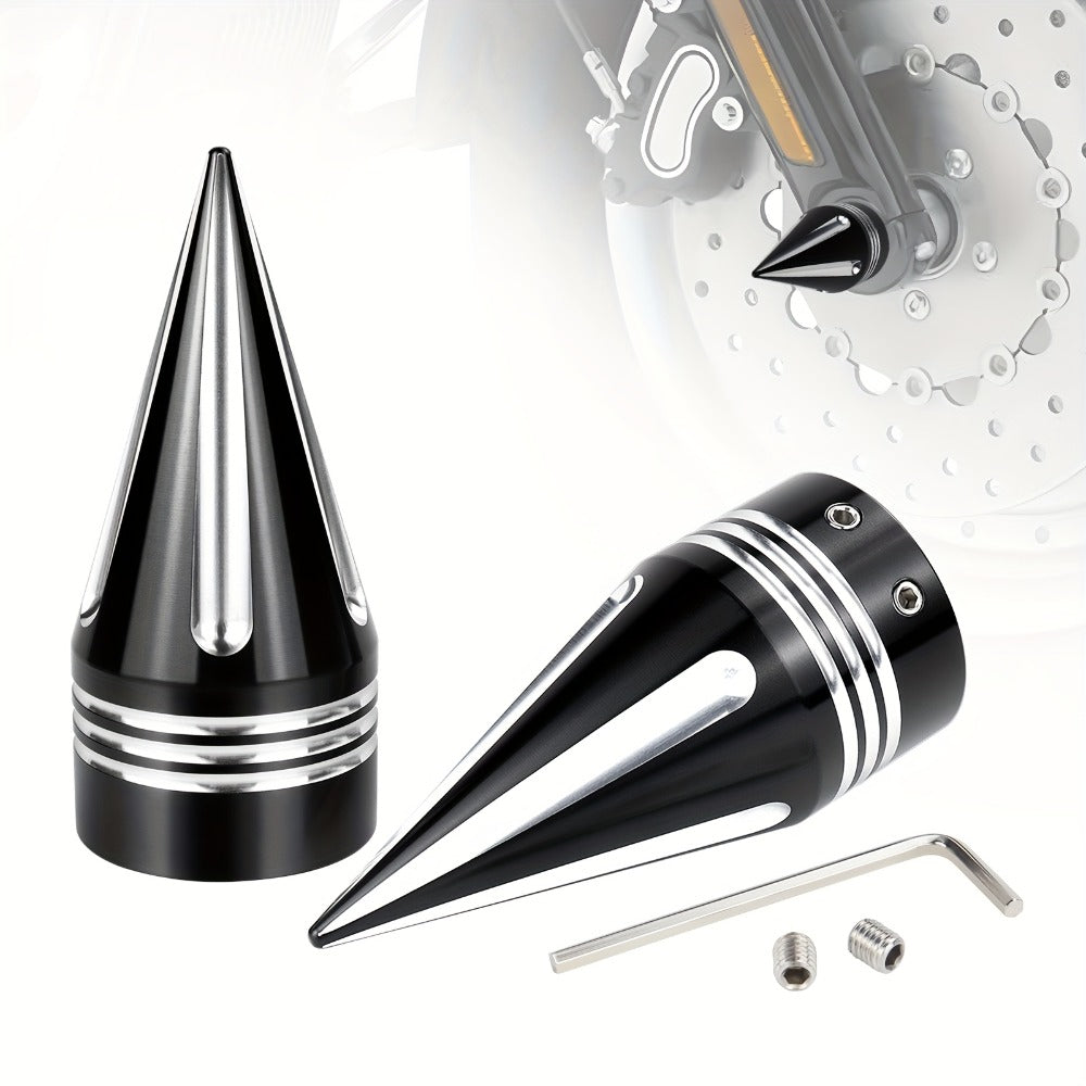 CNC Spike Motorcycle Front Axle Nut Covers Caps 3.6" – Fits Harley Touring Street Glide Road King Electra Glide Tri Glide 2008-Later